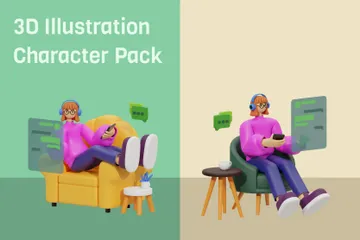 Conversation avec chat mobile Pack 3D Illustration