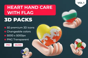 Banderas de países y organizaciones para el cuidado de las manos con corazón de cristal Vol 1 Paquete de Icon 3D