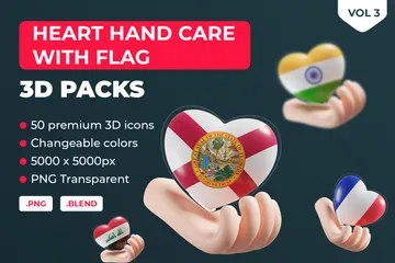 Banderas de países y organizaciones para el cuidado de las manos con corazón de cristal Vol 3 Paquete de Icon 3D