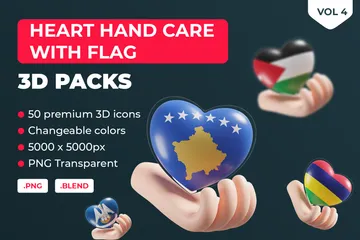 Banderas de países y organizaciones para el cuidado de las manos con corazón de cristal Vol 4 Paquete de Icon 3D