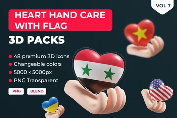Banderas de países y organizaciones para el cuidado de las manos con corazón de cristal Vol. 7 Paquete de Icon 3D