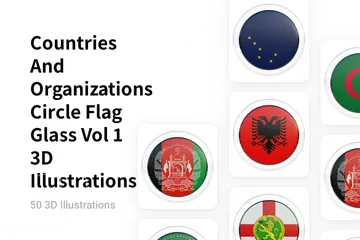 Countries And Organizations Circle Flag Glass Vol 1 3D Flag Pack