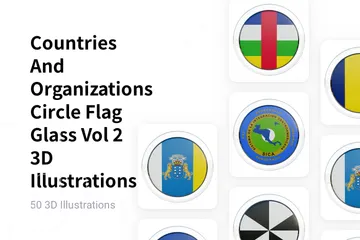 Countries And Organizations Circle Flag Glass Vol 2 3D Illustration Pack