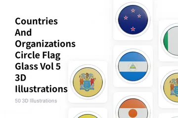 Countries And Organizations Circle Flag Glass Vol 5 3D Illustration Pack