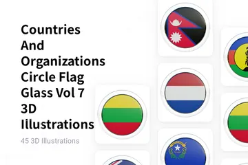 Countries And Organizations Circle Flag Glass Vol 7 3D Flag Pack