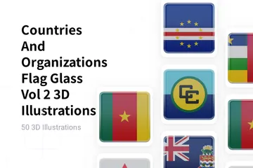 Countries And Organizations Flag Glass Vol 2 3D Illustration Pack