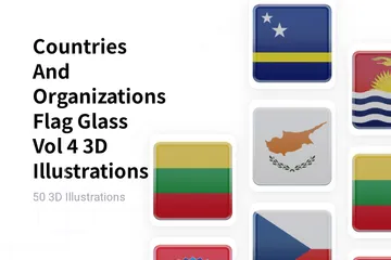 Countries And Organizations Flag Glass Vol 4 3D Illustration Pack