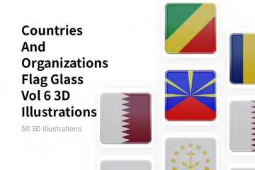 Countries And Organizations Flag Glass Vol 6 3D Illustration Pack