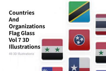 Countries And Organizations Flag Glass Vol 7 3D Illustration Pack