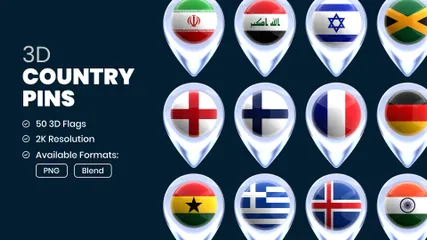 Countries Location Pin 3D Icon Pack