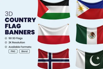 Country Flag Banners 3D Icon Pack