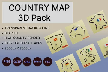 Country Map 3D Icon Pack