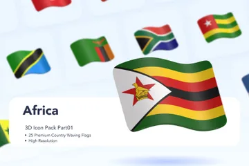 Country Waving Flags - Africa Part 01 3D Icon Pack