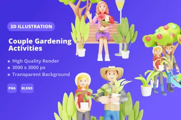 Couple Gardening Activities 3D Illustration Pack
