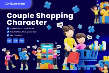 Couple Shopping Character 3D Illustration Pack