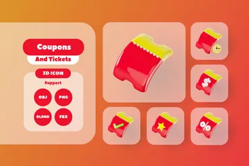 Coupons And Tickets 3D Icon Pack
