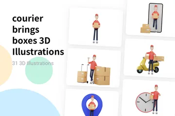 Courier Brings Boxes 3D Illustration Pack