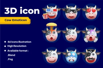 Cow Expression Emoticon 3D Icon Pack