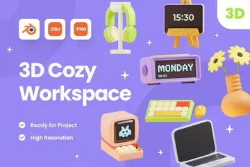 Cozy Workspace 3D Icon Pack
