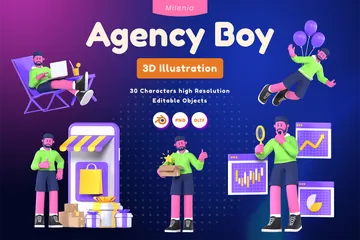 Creative Agency Boy 3D Illustration Pack
