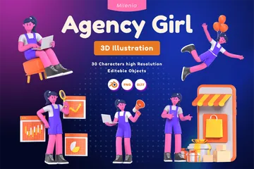 Creative Agency Girl 3D Illustration Pack
