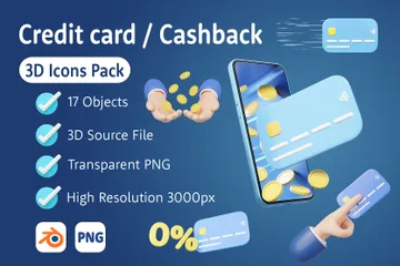 Credit Card With Cashback 3D Icon Pack