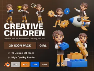 Versão Criativa para Meninas Crianças Pacote de Illustration 3D