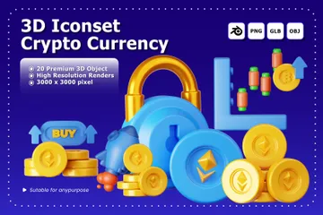 Moeda criptográfica Pacote de Icon 3D