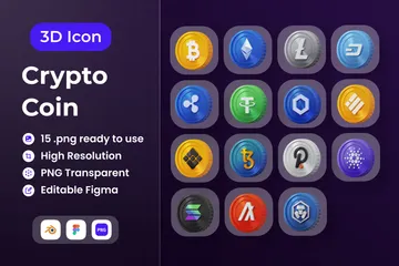 Moeda criptográfica Pacote de Icon 3D