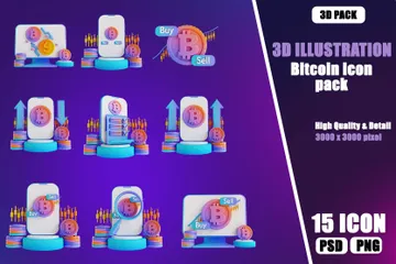 Bitcoin criptomoeda Pacote de Illustration 3D