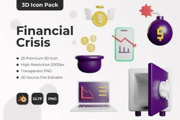 Crise financeira Pacote de Icon 3D