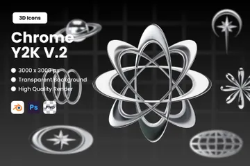Elemento 3D Chrome Y2K V 2.0 Pacote de Icon 3D