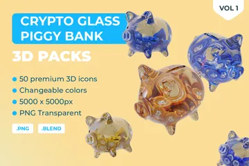 Crypto Clear Glass Piggy Bank Vol 1 3D Icon Pack