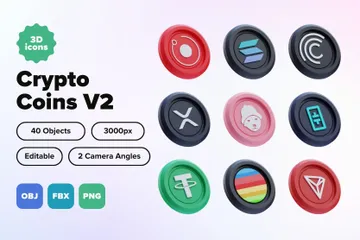 Crypto Coins V2 3D Icon Pack