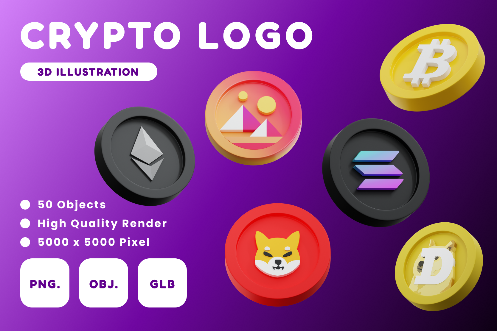Premium Crypto Logo 3D Illustration pack from Logos 3D Illustrations