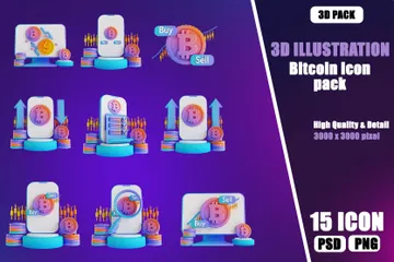 Crypto-monnaie Bitcoin Pack 3D Illustration