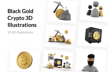 Crypto-monnaie en or noir Pack 3D Illustration