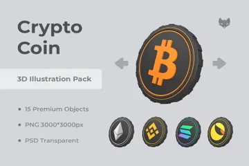 Pièce cryptographique Pack 3D Illustration