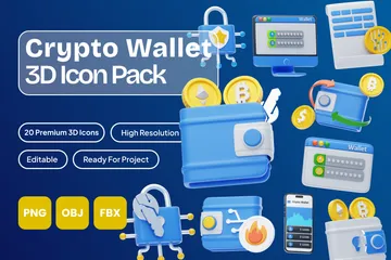 Crypto Wallet 3D Icon Pack