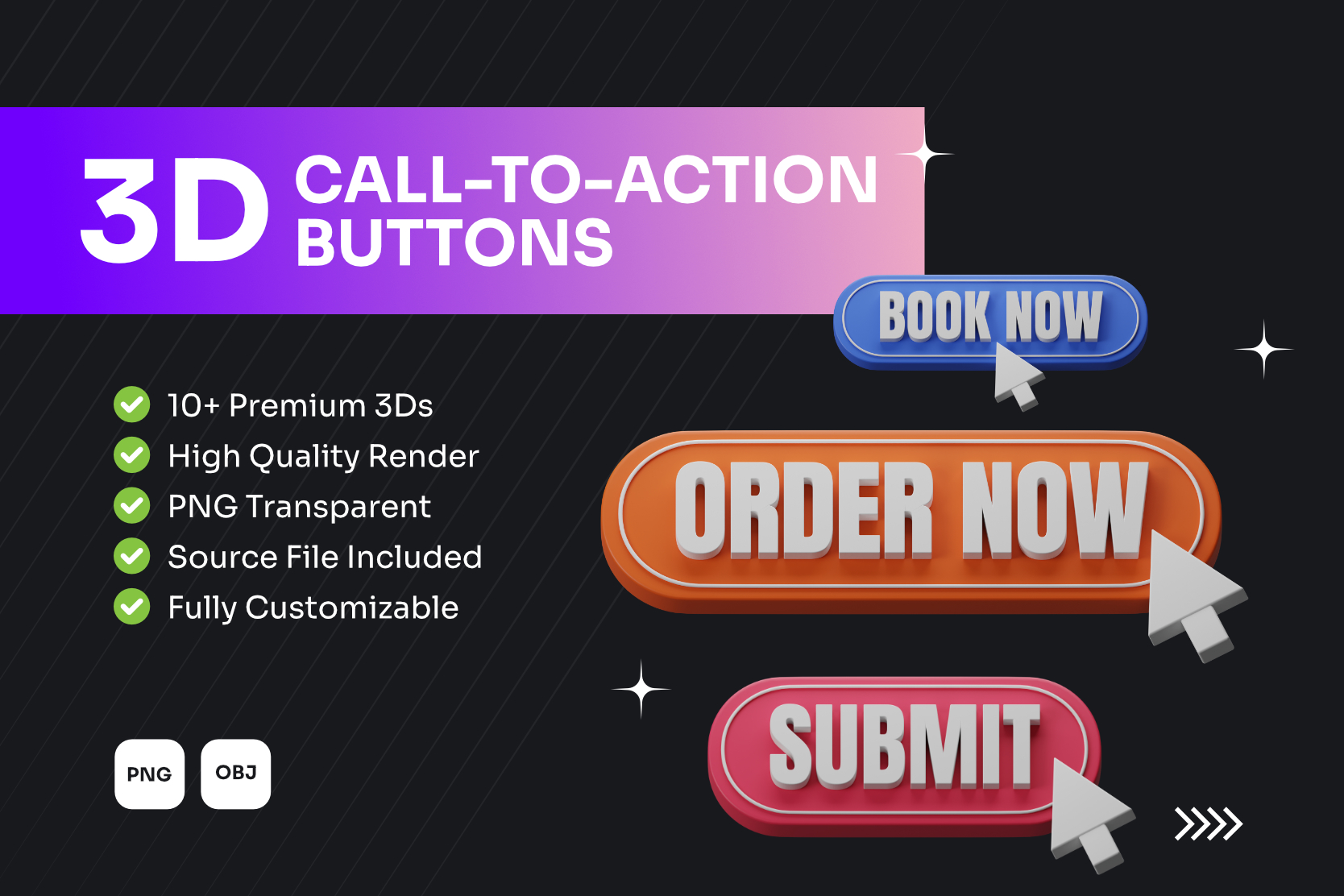 CTA Buttons 3D Icon Pack - 10 Free Download User Interface 3D Icons ...