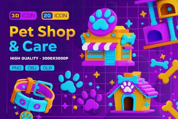 Tienda y cuidado de mascotas Paquete de Icon 3D