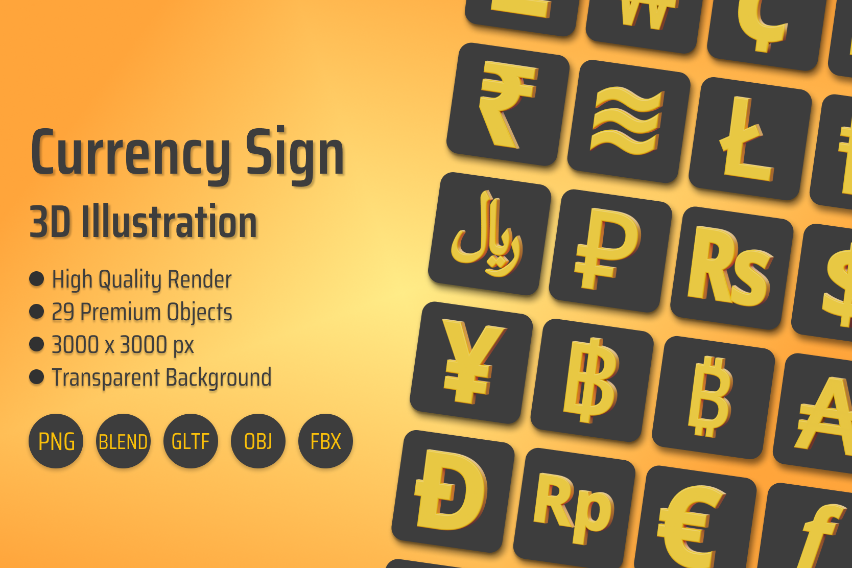 Premium Currency Sign 3D Illustration pack from Business 3D Illustrations