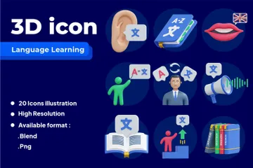 Curso de linguagem Pacote de Icon 3D
