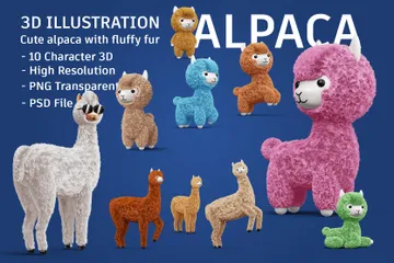 Cute Alpaca 3D Icon Pack