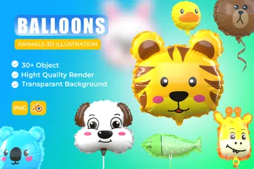 かわいい動物バルーン 3D Iconパック