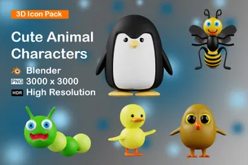 Cute Animal Character 3D Icon Pack