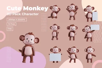 Cute Animal Monkey 3D Illustration Pack