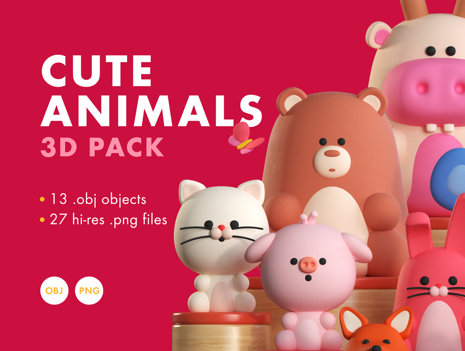 Cute Animals 3D Illustration Pack