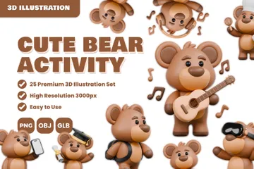 Cute Bear Activity 3D Illustration Pack