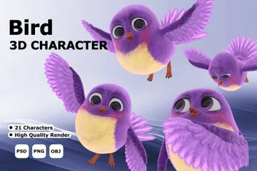 Cute Bird Character 3D Icon Pack